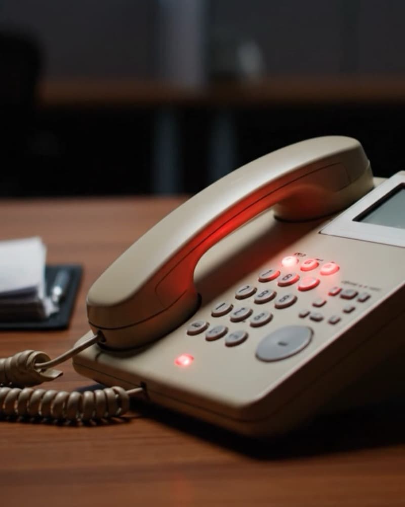 An office phone with a red message light, a signal nobody gets to in time